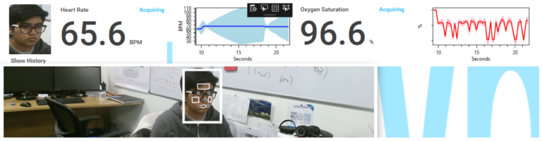 Image of participant interacting with automated remote pulse oximetry system.